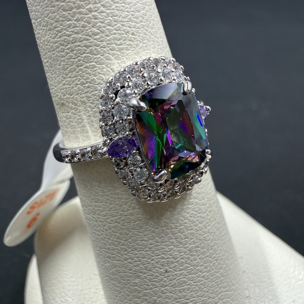 Bomb Party Imagine This Lab Rainbow Topaz Sz 6 Ring RBP 6643 Rhodium